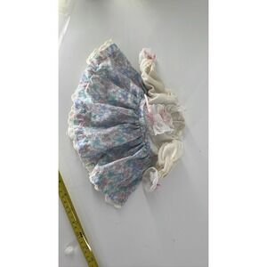 80s 90s Girls Babydoll Dress Floral Smocked Ruffle Lace Puff Sleeve Bow